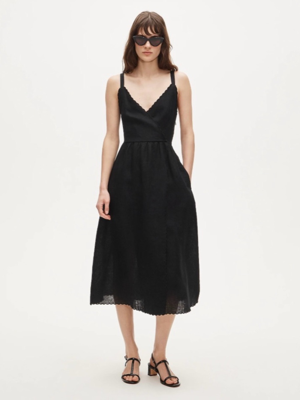 NWT J. Crew Linen Faux-wrap Scallop-trim Dress Black